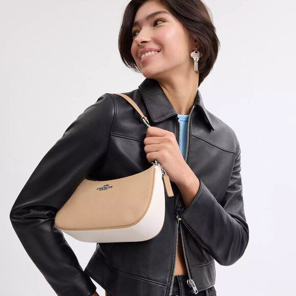 NWT Coach CA173 Teri Shoulder Bag In Colorblock Leather Crossbody Silver/Taupe - Picture 3 of 10